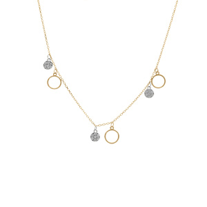 Collier argent dor jaune cercles et pastilles oxydes blancs rglable 40  44cm - Vue 2