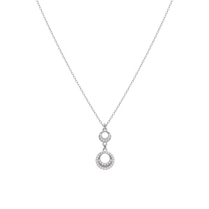 Collier argent rhodi pendentif 2 cercles vid oxydes blancs rglable 40  44cm - Vue 2