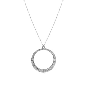 Collier argent rhodi pendentif cercle vid oxydes blancs rglable 40  44cm - Vue 2