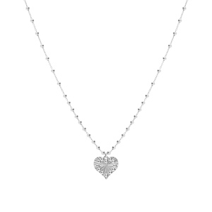 Collier argent rhodi chane boules pendentif coeur martel rglable 40  45cm - Vue 2