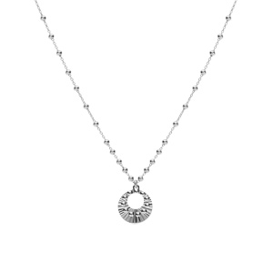 Collier argent rhodi chane boules pendentif cercle martel rglable 40  45cm - Vue 2