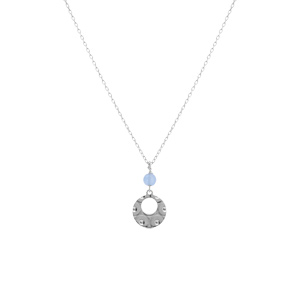 Collier argent rhodi pendentif rond martel avec 1 boule jade bleu ciel rglable 40  45cm - Vue 2