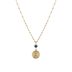 Collier argent dor jaune chane boules pendentif cercle diamant avec 1 boule malachite vritable rglable 40  45cm - Vue 2