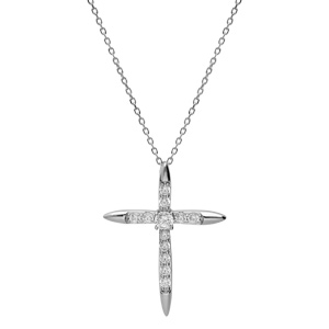 Collier en argent rhodi chane avec pendentif croix avec oxydes blancs sertis 25 x 31mm longueur 38+4cm - Vue 2