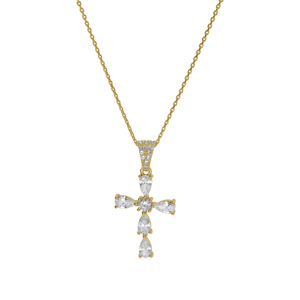 Collier argent dor pendentif croix oxydes blancs rglable 38  43cm - Vue 2