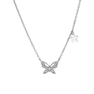 Collier en argent rhodi avec papillon pav d\'oxydes blancs longueur 42+3cm - Vue 2