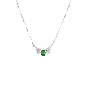 Collier argent rhodi oxydes blancs et vert rglable 42  45cm - Vue 2