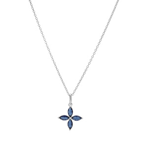 Collier en argent rhodi pendentif fleur verre bleu fonc 40+4cm - Vue 2