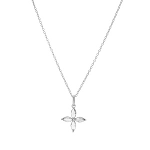 Collier argent rhodi pendentif fleur oxyde blanc rglable 40  44cm - Vue 2