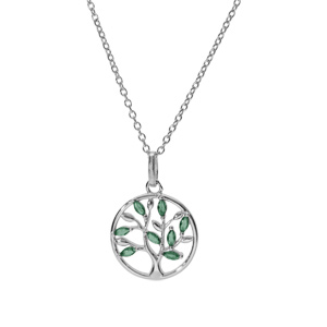 Collier argent rhodi pendentif cercle arbre de vie oxydes vert 40+4cm - Vue 2