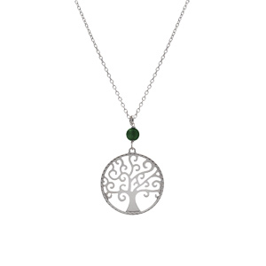 Collier argent rhodi arbre de vie 20mm et boule malachite vritable rglable 40  44cm - Vue 2