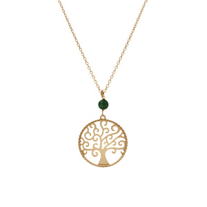 Collier argent dor jaune arbre de vie 20mm et boule malachite vritable rglable 40  44cm - Vue 2