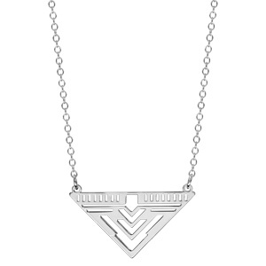 Collier en argent rhodi chane avec pendentif triangle dcoups en stries et en pointes - longueur 38cm + 4cm de rallonge - Vue 2