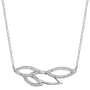 Collier en argent rhodi chane avec au milieu feuilles vides lisses et ornes d\'oxydes blancs sertis - longueur 40cm + 4cm de rallonge - Vue 2