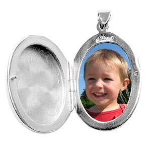 Pendentif en argent cassolette ovale ouvrag - possibilit d\'insrer 1 ou 2 photos droite et gauche - Vue 2