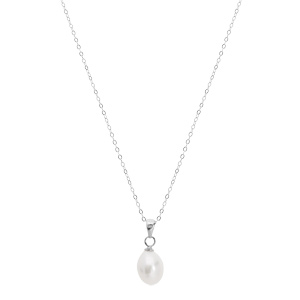 Collier en argent rhodi chane avec pendentif perle de culture blanche de 8mm en forme de poire 42+3cm - Vue 2