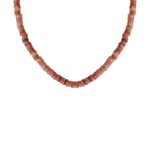 Collier en acier et PVD dor rondelles coquillage teint rose 35+9cm - Vue 2