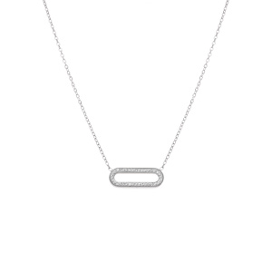 Collier acier rectangle bord arrondi et strass rglable 40  45cm - Vue 2