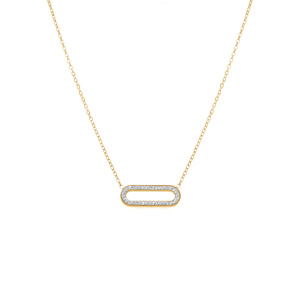 Collier acier dor rectangle bord arrondi et strass rglable 40  45cm - Vue 2