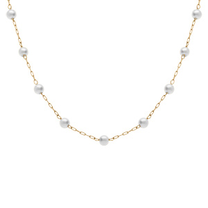 Collier acier PVD dor perle blanche  rglable 39  43cm - Vue 2