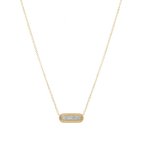 Collier acier dor motif rectangle avec strass rglable 40  45cm - Vue 2