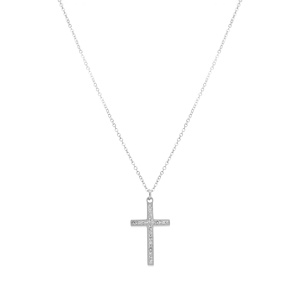 Collier acier croix et strass rglable 40  45cm - Vue 2