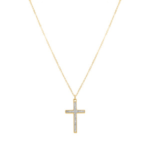 Collier acier dor croix et strass rglable 40  45cm - Vue 2