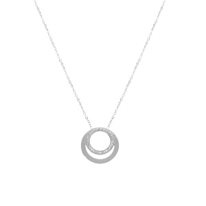 Collier acier 2 anneaux et strass rglable 40  45cm - Vue 2