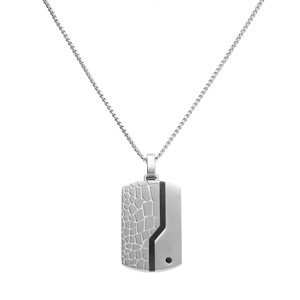 Collier acier pendentif rectangulaire 30 x 18mm pans arrondi rglable 50  55cm - Vue 2