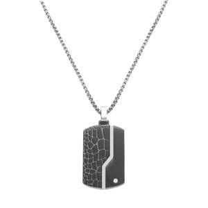 Collier acier pendentif rectangulaire PVD noir 30 x 18mm pans arrondi rglable 50  55cm - Vue 2