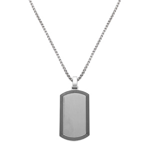 Collier acier pendentif rectangulaire 35 x 18mm rainur pans arrondi rglable 50  55cm - Vue 2