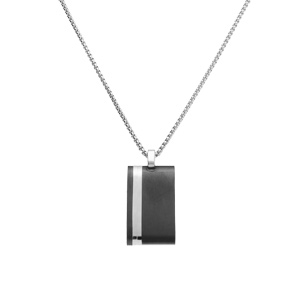 Collier acier pendentif rectangulaire 27 x 16mm PVD noir rglable 50  55cm - Vue 2