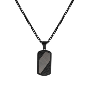 Collier en acier et PVD noir avec pendentif rectangualire dimension 33X18mm longueur 55+5cm - Vue 2