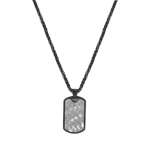 Collier acier et PVD noir avec pendentif rectangulaire 35X20mm motif, rglable 55cm  60cm - Vue 2