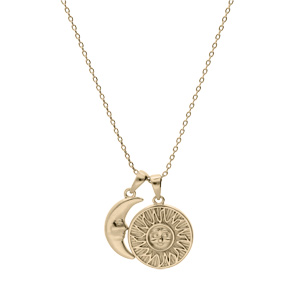 Collier en plaqu or chane avec 2 pendentifs soleil et lune 39+5cm - Vue 2