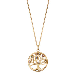 Collier en plaqu or chane avec pendentif rond arbre de vie pierres multi couleurs 42+3cm - Vue 2