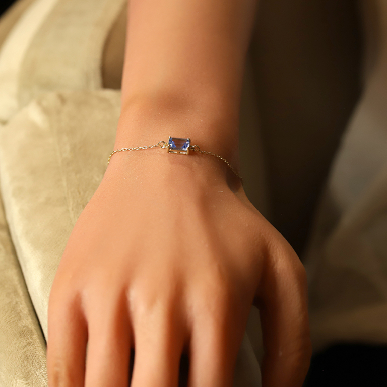 Bracelet argent dor pendentif rectangulaire oxyde bleu ciel rglable 16  19cm - Vue 20