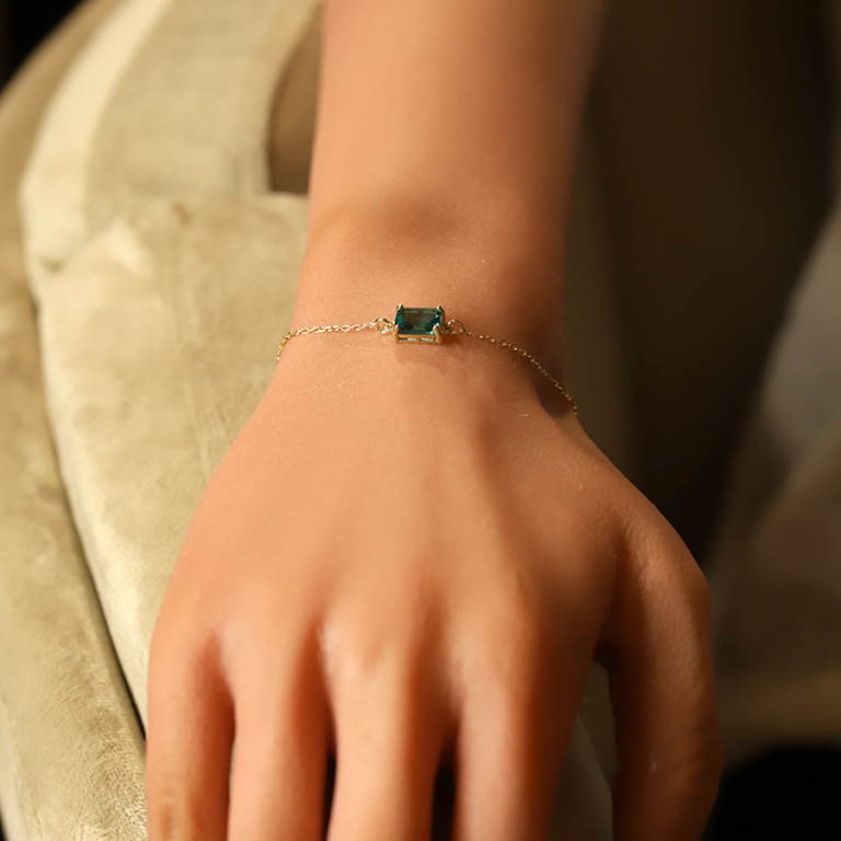 Bracelet argent dor pendentif rectangulaire oxyde bleu vert rglable 16  19cm - Vue 20