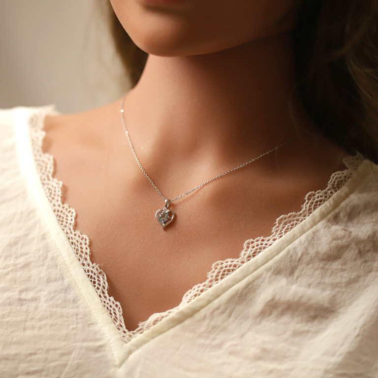 Collier en argent rhodi chane avec pendentif coeur gros Topaze bleu vritable 40+5cm - Vue 20