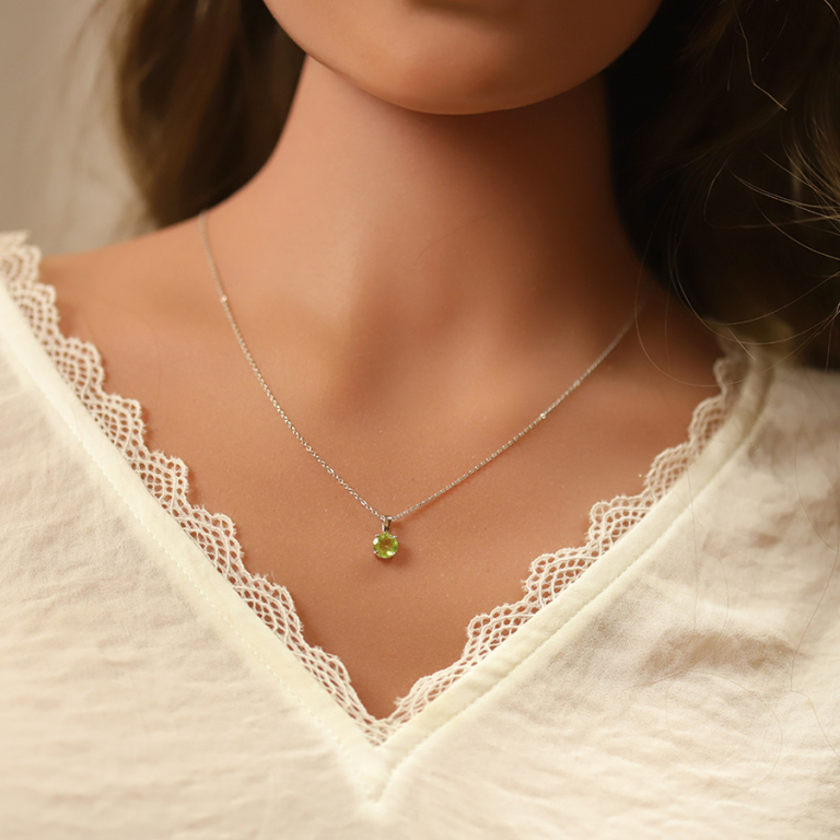 Collier en argent rhodi chane avec pendentif pierre vritable Peridot 6,5mm 42+3cm - Vue 20