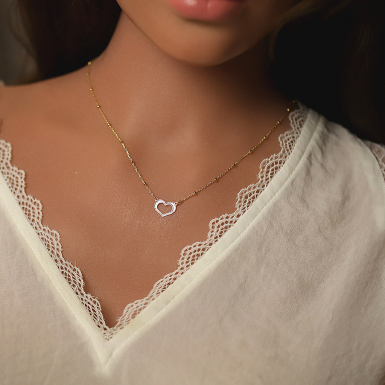 Collier argent dor chane boules avec coeur givr rglable 42  45cm - Vue 20