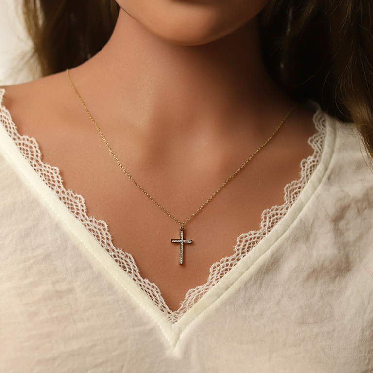 Collier acier dor croix et strass rglable 40  45cm - Vue 20