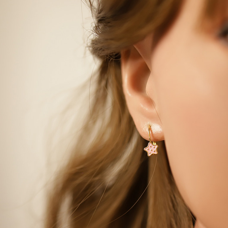 Boucles d\'oreille en plaqu or toile rose  poids et fermoir dormeuse - Vue 20