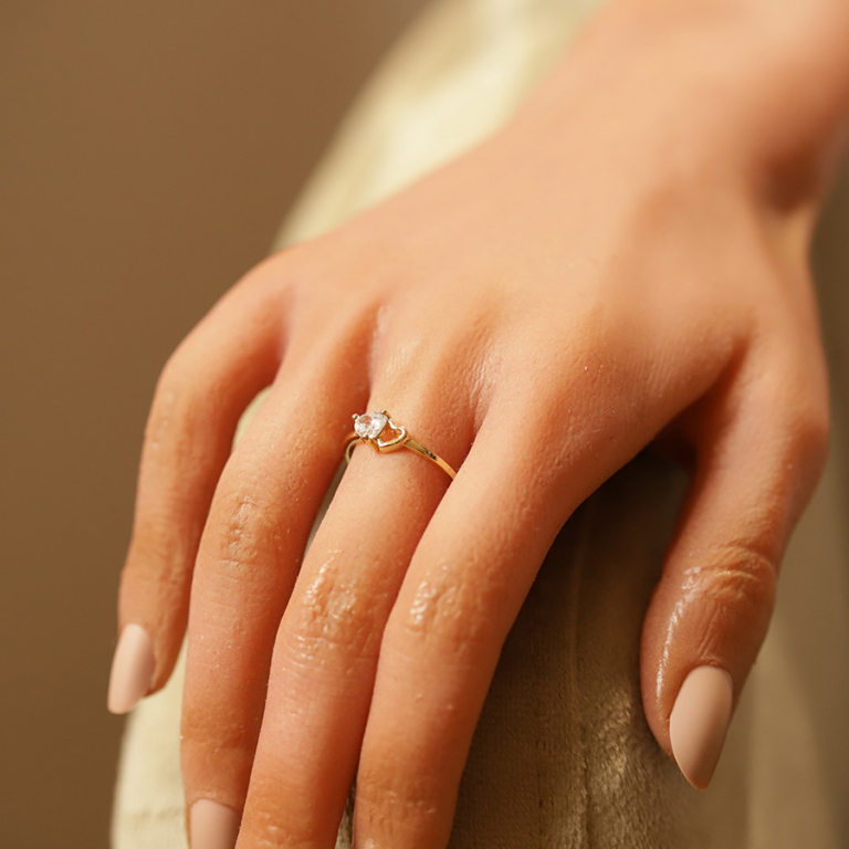 Bague en plaqu or avec double coeur oxyde blanc et vid - Vue 20